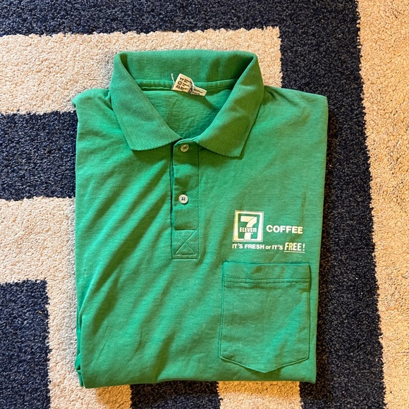 Vintage Rare 7-Eleven 7-11 Employee Polo 1980s Collared Coffee Shirt Green XL - Picture 4 of 9